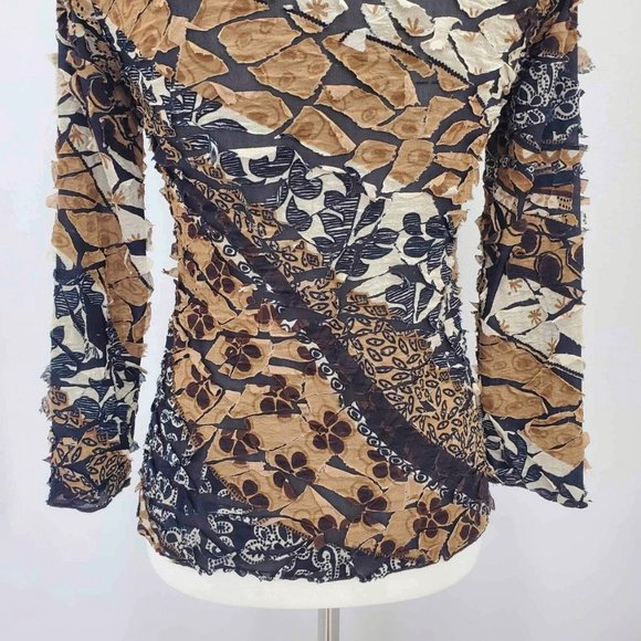 Punky Girl Brown Multi Print Distressed Beaded Top - Picture 14 of 15